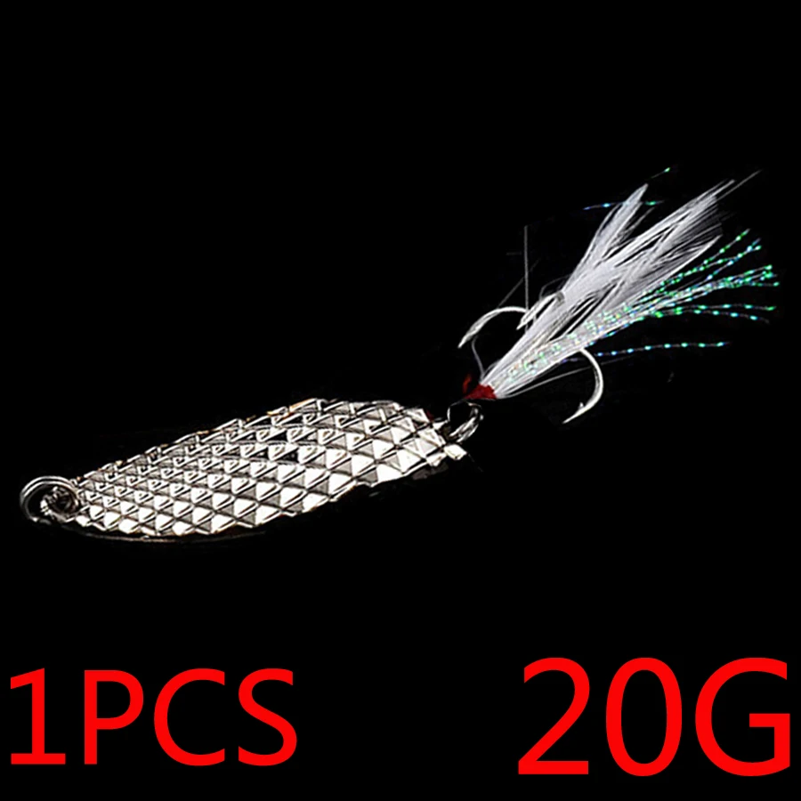 Metal Jig Spoon Spinner Hard Artificial Bait For Fishing Lure/Tackle 7/10/15/20g Sequin Noise Paillette with Feather Treble Hook