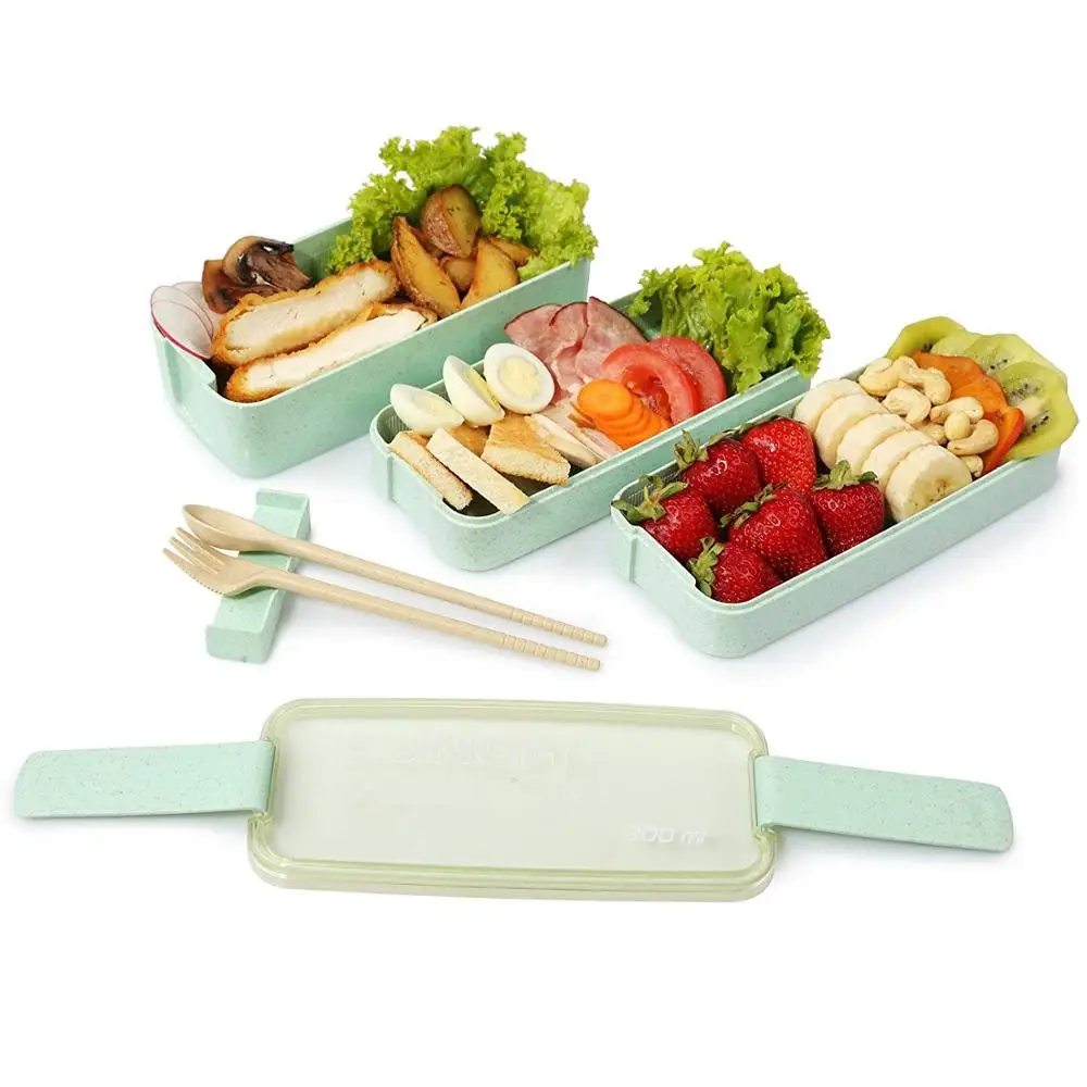 900ml Healthy Lunch Box 3 Layer Wheat Straw Bento Boxes Microwave Dinnerware Food Storage Container Lunchbox