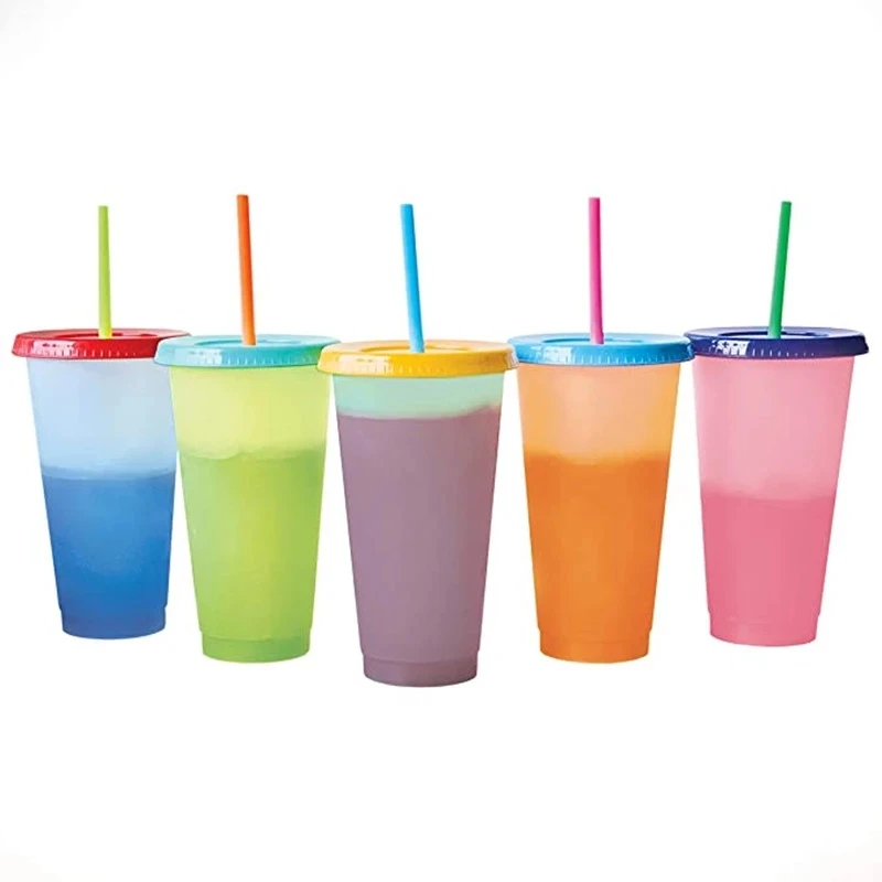 Wholesale Creative 700ml Temperature Color Changing Cup Summer Drink Water Bottle Reusable Plastic Tumbler With Lids Straws Cup