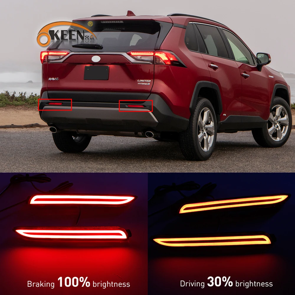 OKEEN 2PCS  Toyota RAV 4 RAV4 LED Rear Bumper Light  For 2019 2020 Tail Fog Lamp Auto Brake Driving Taillights Car Accessory 12V