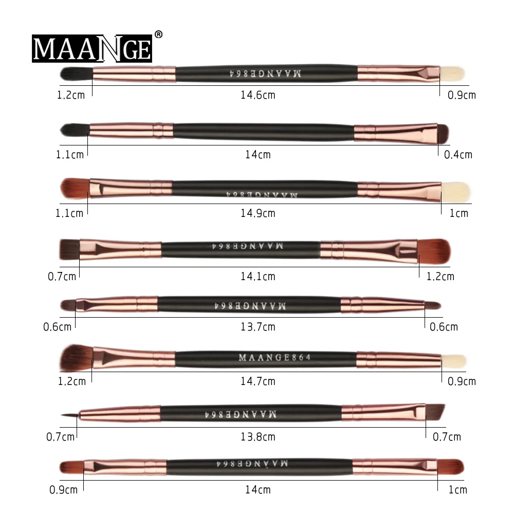 Hot Selling MAANGE 8 Double-Headed Eye and Face Eyeshadow Eyebrow Makeup Brush Set Beauty Cosmetic Tools Gift for Women