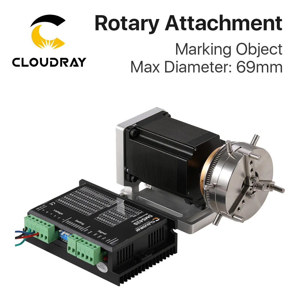 

Cloudray Diameter 69mm Rotary Device 2 Phase Motor Rotary Attachment + Driver for Co2 and Fiber Marking Machine Expansion Axis