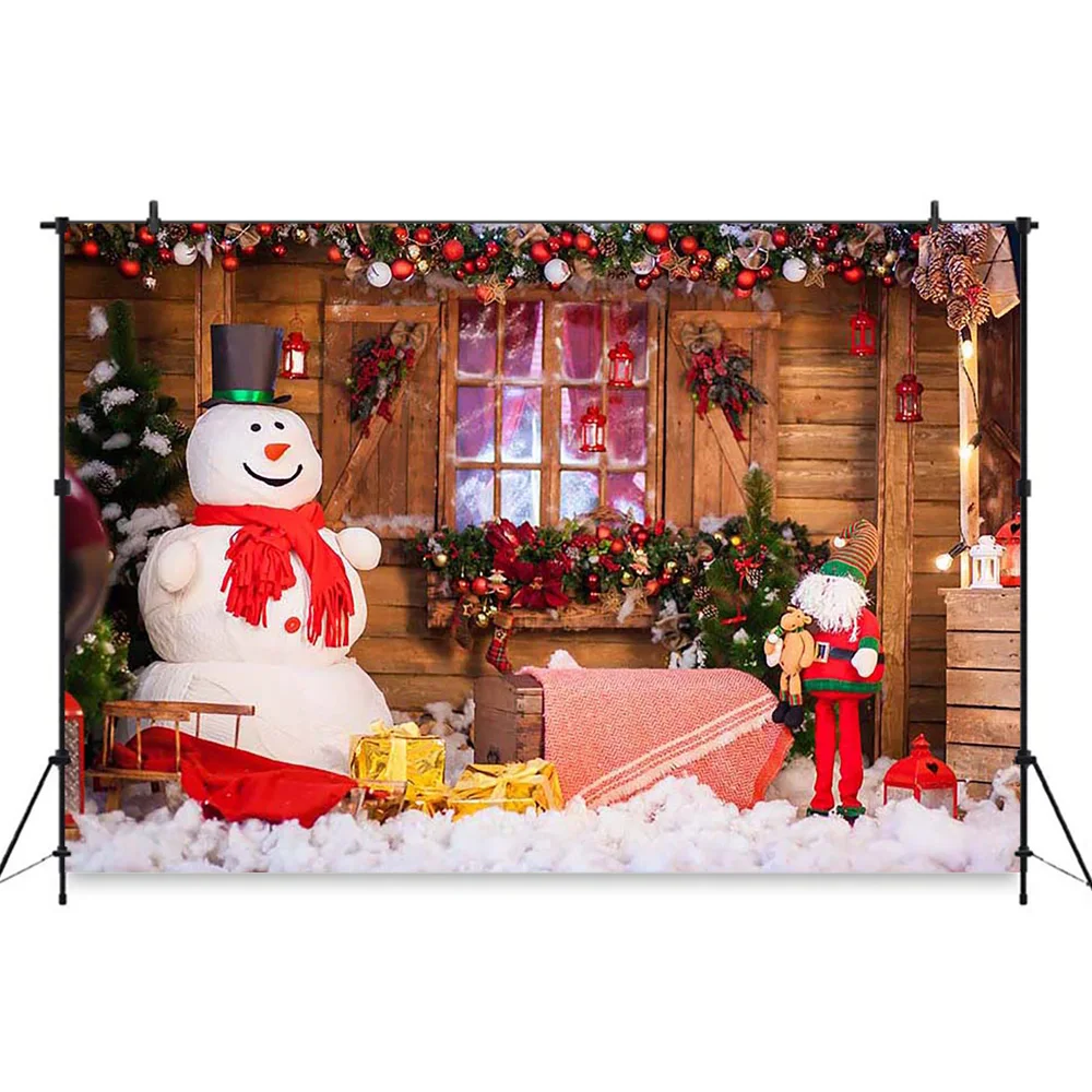Christmas Family Party Backdrops Winter Snow Tree Santa Wood Floor Kid Backgrounds Fireplace Gift Photocall For Photo Studio