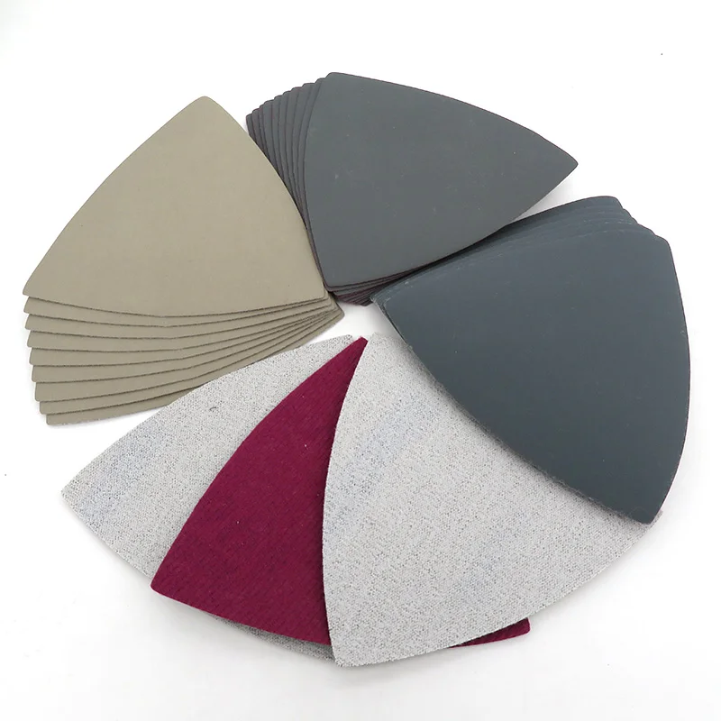 100Pcs Dreieck Beflockung Schleifen Disc Schleifpapier Haken Schleife 90*90*90MM 60-100 00 Grit schleif Werkzeuge für Polieren Schleifen – Detail 1