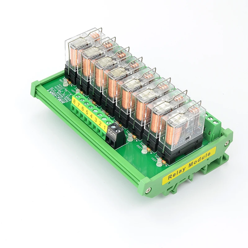 8 Channels 1NO+ 1NC DIN Rail Mount Interface Relay Module With G2R-1-E 16A  INPUT DC 12V 24V PNP NPN Compatible