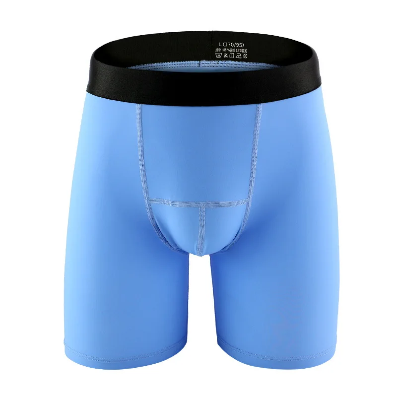 Ice Silk Thin Long Men Boxer Underwear Quick Dry Mens Boxer Shorts Long Leg Underpants Sexy U Bulge Pouch Lengthen Panties Cueca