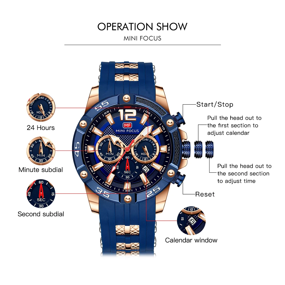 MINI FOCUS Watch Brand Luxury Analog Quartz Sport Men Watches Mens Silicone Waterproof Date Fashion WristWatch Relogio Masculino