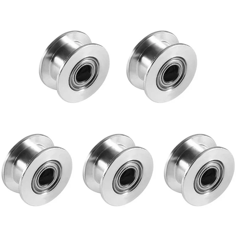 5pcs GT2 5mm Bore Aluminum Toothless Timing Belt Idler Pulley with Bearing for 3D Printer Accessories Belt Width 6mm Timing Belt