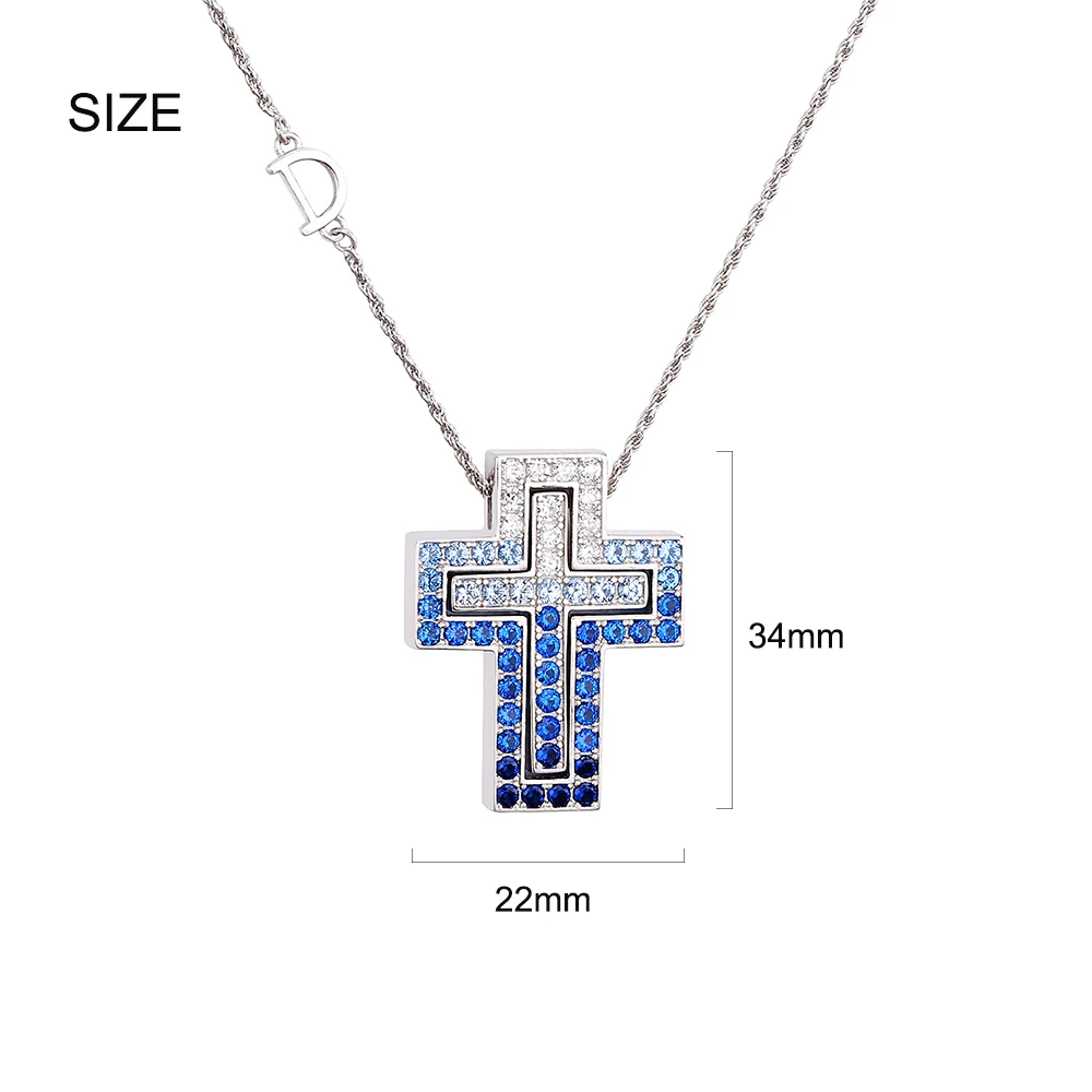 SHADOWHUNTERS Original 925 Sterling Silver Gradient Blue Cross Pendant Necklaces Cross Combination Necklace 45cm For Women Gift