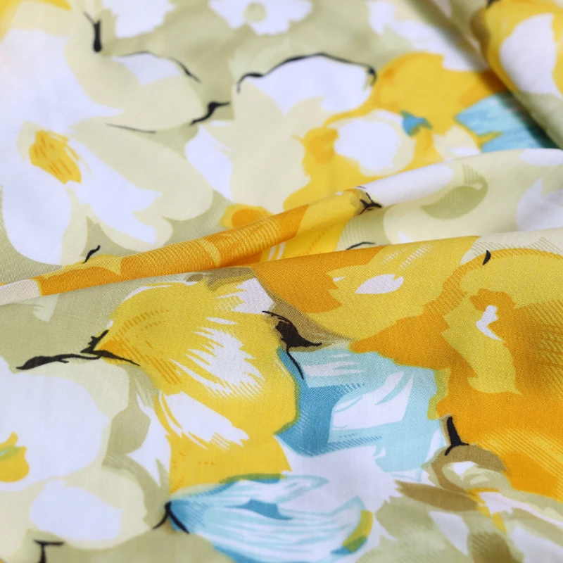 50cm*140cm Yellow Flower Viscose Fabric For DIY Sewing Summer Dress Bed Sheet Rayon Patchwork Fabric Soft