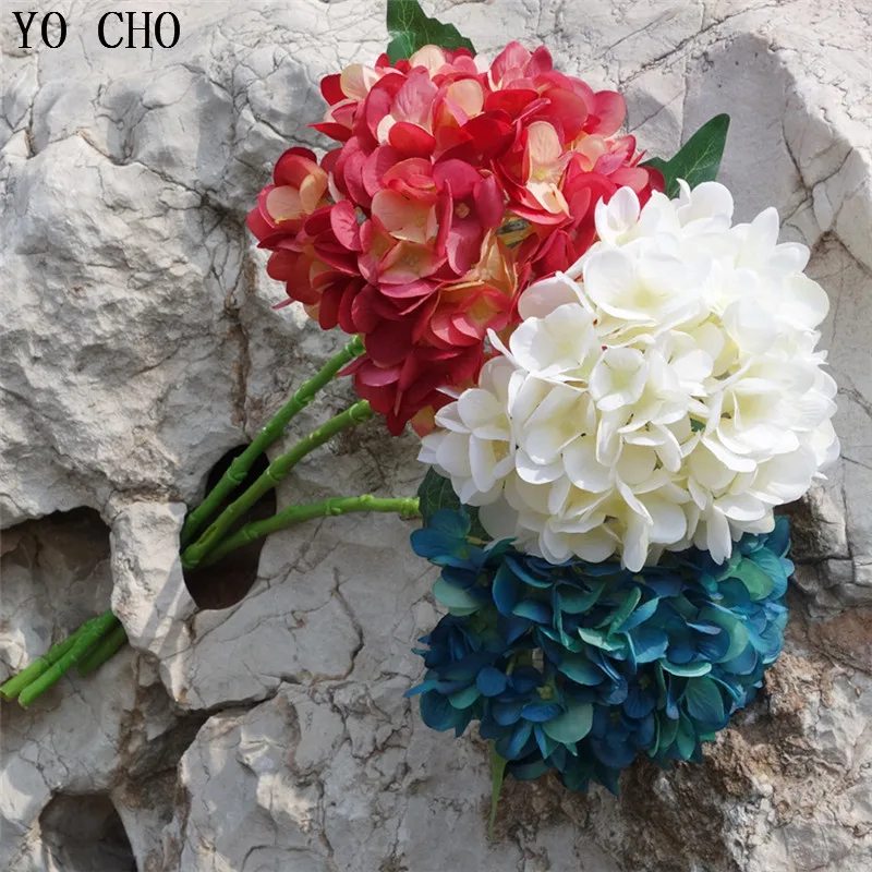 YO CHO Fake Hydrangea Flower DIY Wedding Bouquet Artificial Silk Hydrangea Flower Arrangement Home Party Wedding Table Decor