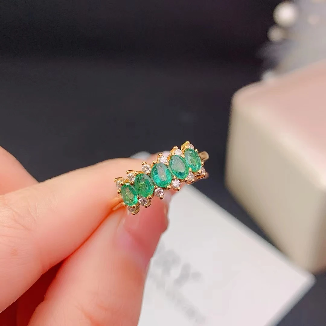 Fashion Emerald Silver Ring for Party 5 Pieces 3mm*4mm Natural Emerald Ring 925 Sterling Silver Emerald Jewelry