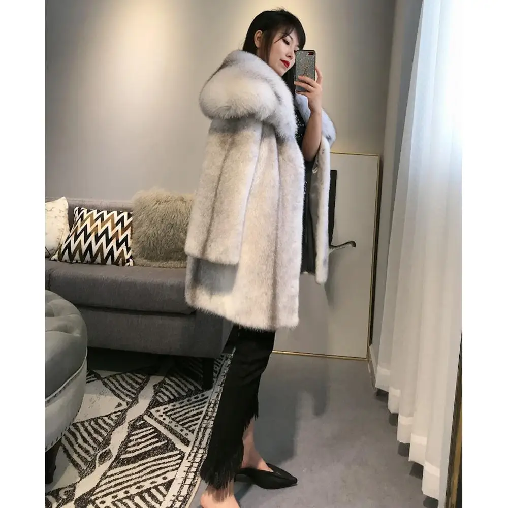 2019 ผู้หญิง Mink Fur Coat Luxury Crossmink แจ็คเก็ตที่ถอดออกได้ Super Fox Fur สําหรับหญิง Thicken Warm Jacket