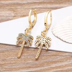 Nidin Fashion Luxury 14 Styles Wholesale Palm Tree Drop Earrings Micro Pave Cubic Zirconia High Quality Party Wedding Jewelry