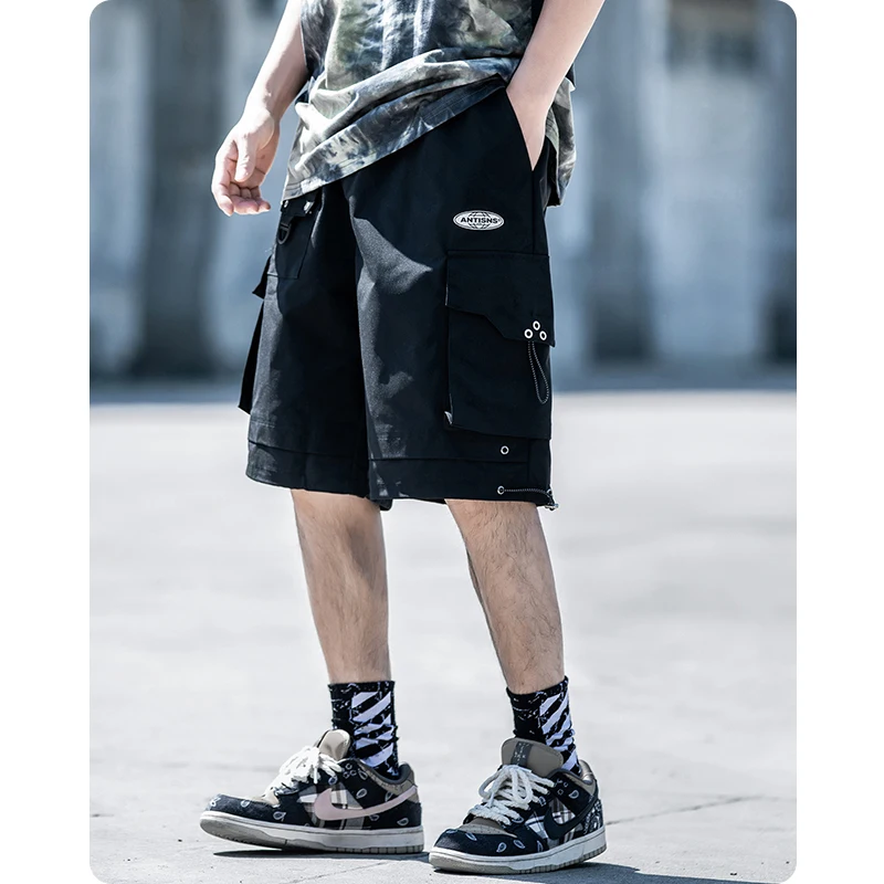 Men's clothes Harajuku Hip hop Multiple pockets Elastic waist Overalls Trousers Safari Style Knee Length loose comfortable pants