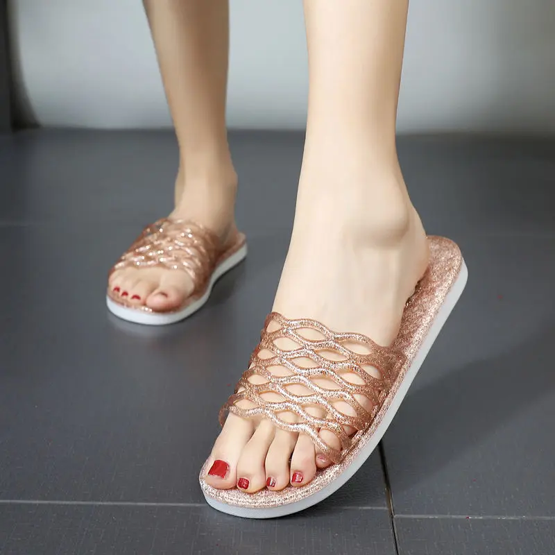 Jelly Slippers Women Summer Sandals Candy Colors Transparent Casual Sandals Female Flat Beach Slides Slip On Shoes Zapatos Mujer