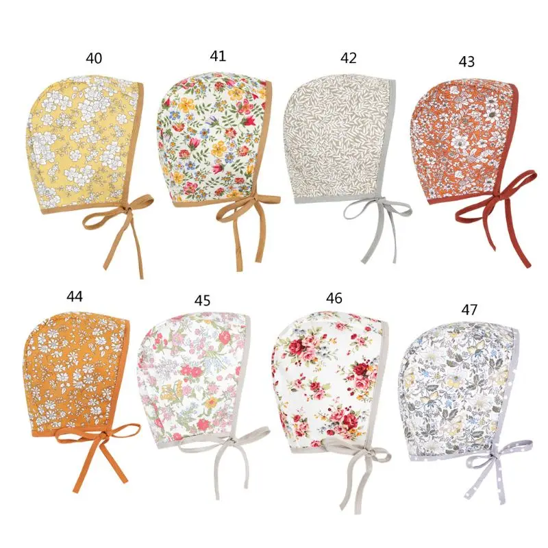 1pc Newborn Baby Double Side Floral Vintage Hat Cotton Linen Beanie Infant Props Cap Summer Bonnet Hat 0-24m