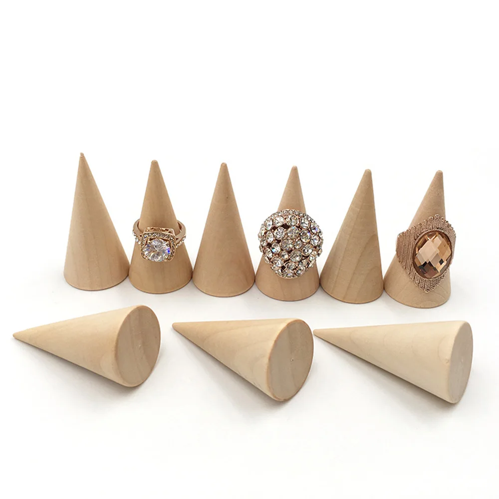 1/5/10PCS Wooden Cone Creative Ring Holder Jewelry Stand Display Earring Ring Holder Organizer Display Tool Jewelry Storage Supp