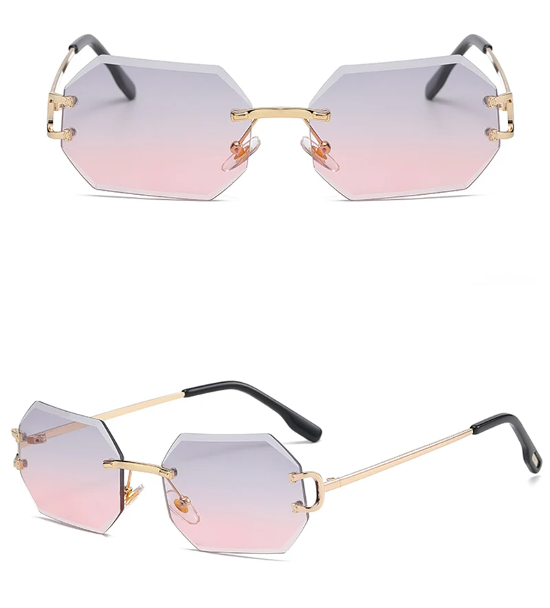 Kachawoo achteckige Sonnenbrille, randlos, Metall, für Herren, modische Sonnenbrille, für Damen, rechteckig, rahmenlos, blau, braun, rosa, europäischer Stil – Detail 7