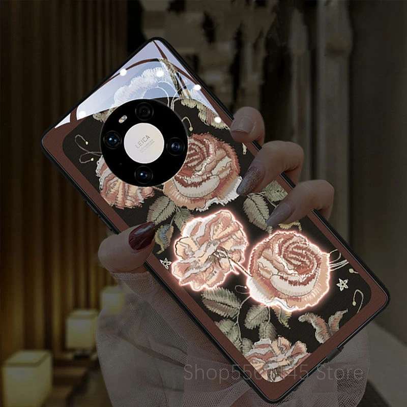 

Luxury 3D Red Rose Peony Flowers Phone Case For Huawei P20 P30 P40 Mate 20 30 40 Pro Plus Soft Call LED Luminous Fundas Cover