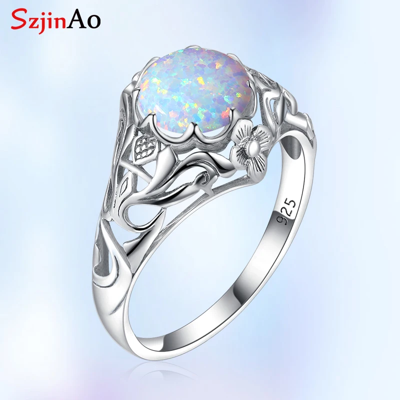 

Szjinao Opal Ring For Women 925 Sterling Silver Vintage Gemstone Rings Fower Fascination Luxury Brand Jewelry Wedding Gift 2020