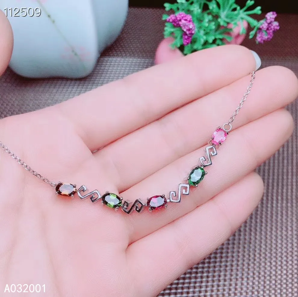 

KJJEAXCMY fine jewelry natural Tourmaline 925 sterling silver new women gemstone hand bracelet support test lovely hot selling