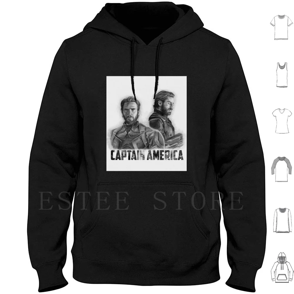 S.r. Hoodie Long Sleeve Realism Realistic Art Portrait Black And White Hero America Fanart