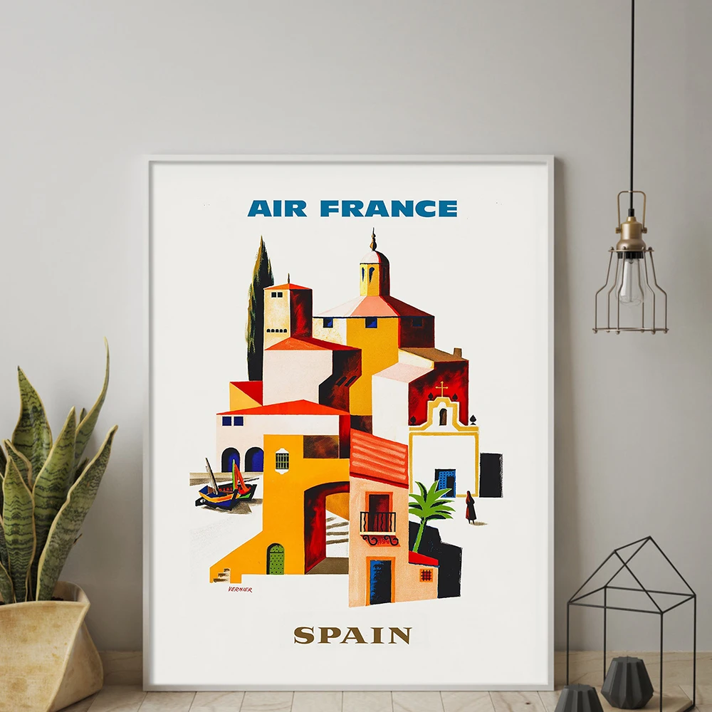 Nordic Vintage Travel Spain Travel Poster by Francois Vernier for Air France 1959 Art Canvas Painting Wall Pictures Home Decor