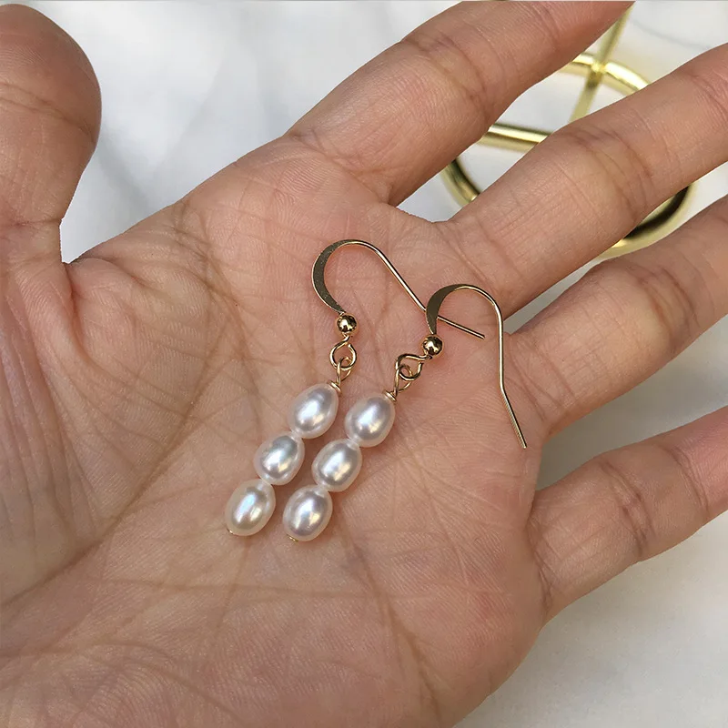 kshmir 2021 New natural freshwater pearl long earrings fashion simple tassel ear hook jewelry pearl size 5-6mm