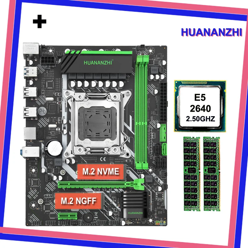 

HUANANZHI X79 Micro-ATX Motherboard Combo Dual M.2 SSD Slot CPU Intel Xeon E5 2640 SROKR 2.5GHz RAM 8G(2*4G) REG ECC PC Part DIY