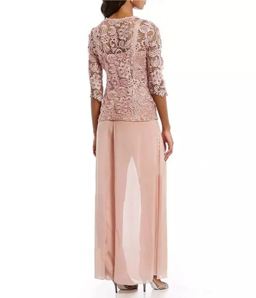 Abiti per la madre della sposa rosa guaina in pizzo Chiffon con giacca pantaloni abito lungo sposo abiti per la madre per matrimoni