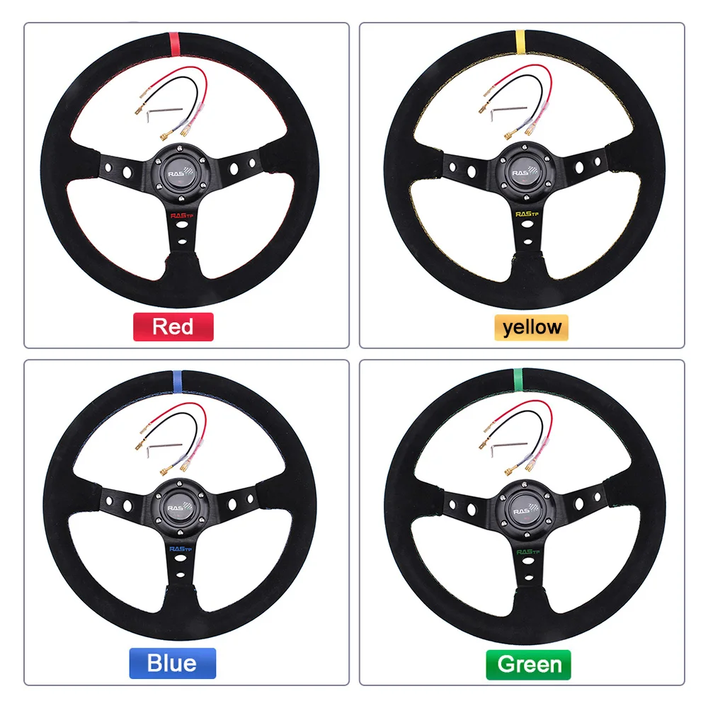 RASTP-Universal 14 inch 350mm Suede Car Racing Steering wheels Deep Corn Drifting Sport Steering Wheel RS-STW025