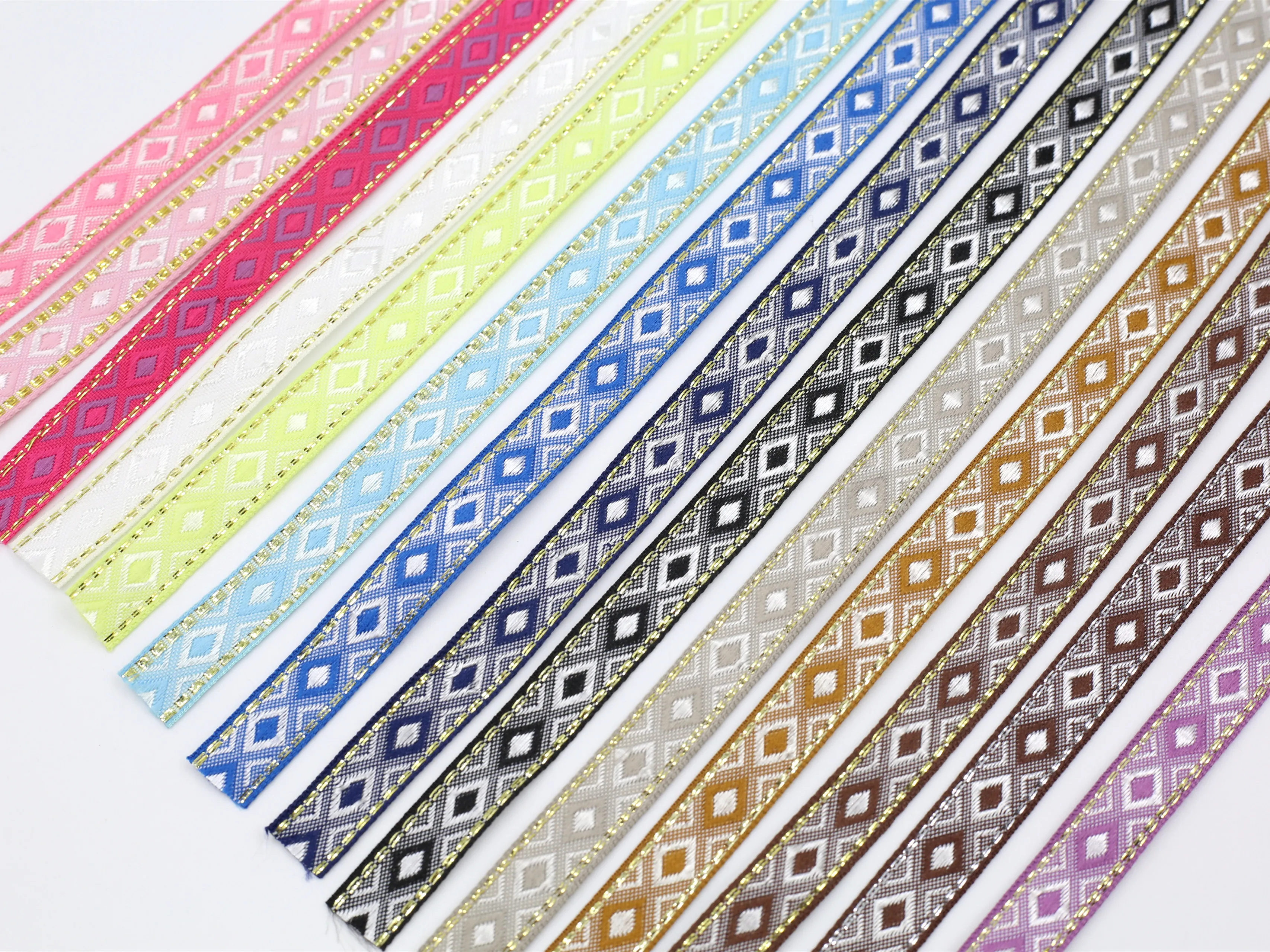 12MM 5 Yards Cannetille Geometric Rhombus Woven Jacquard Ribbon Lace Trim Decoration For Pet Collars Clothing