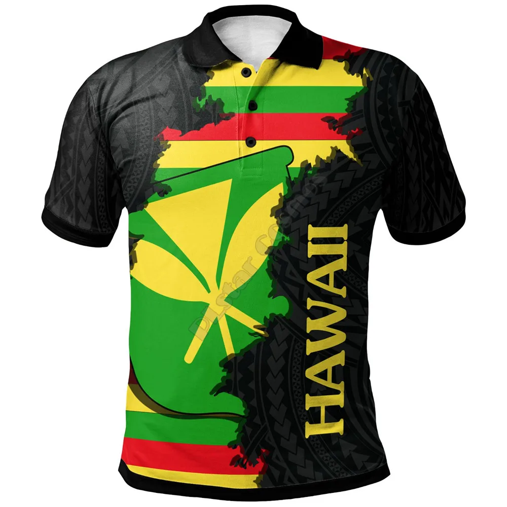 Hawaii Polo Shirt Wrap Flag and Polynesian Paterns 3D Printed Polo Shirt Men for Women Short Sleeve Summer T-shirt