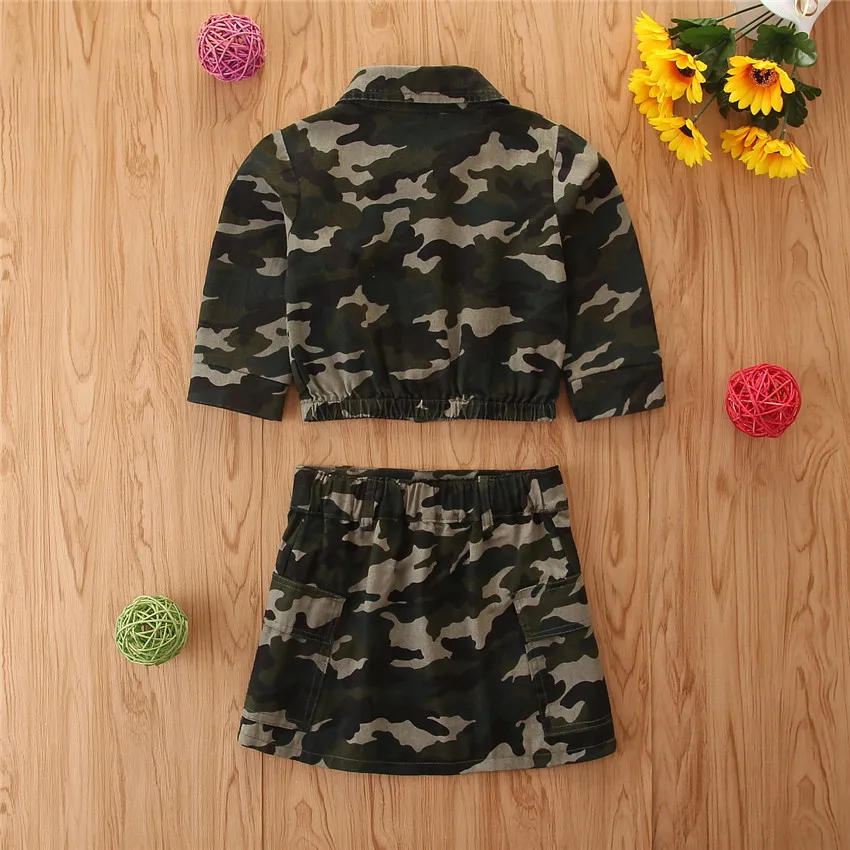 2020 autumn Kids girls Clothes Sets Camouflage button tooling jackets coat + Camouflage skirt 2pcs children clothing suit 2-7Y