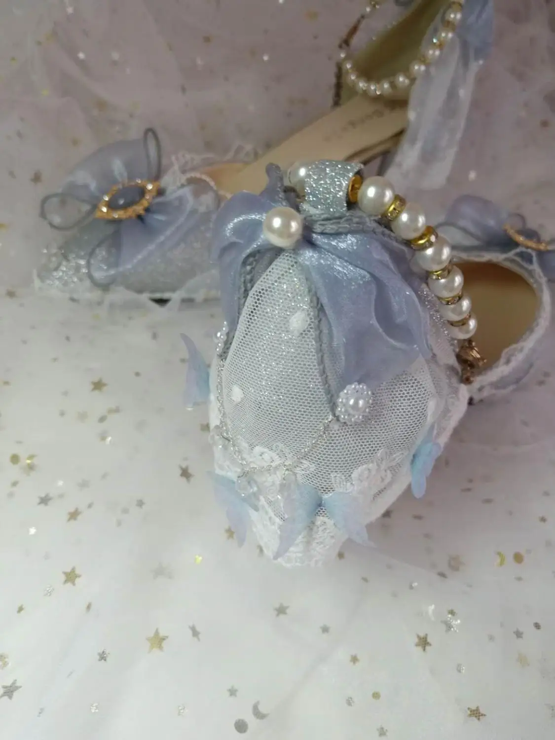 Princess kawaii shoes round head high heel Kawaii girl sweet lolita shoes pearl lace bowknot women shoes loli cosplay cos