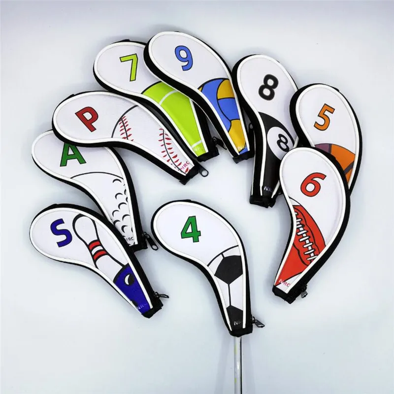 Zipper Golf Irons Headcovers With Balls Pattern Printing Golf Iron Cover Set #4-9PAS For Men Women