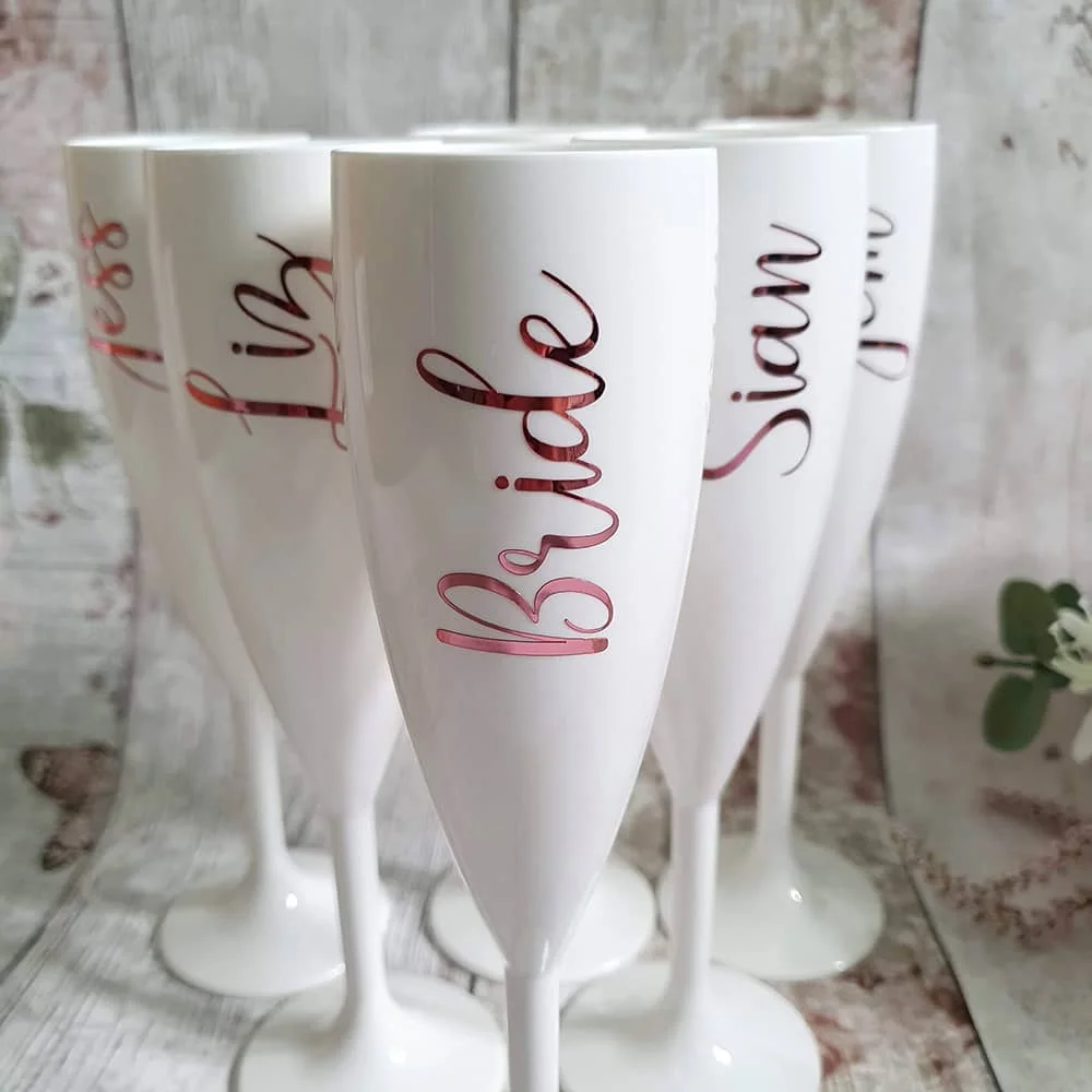 Personalised White Champagne Flute Bridal Party Gift Wedding Bridesmaid Flute Hen Party Acrylic Goblet Wine Cup Wedding Deco