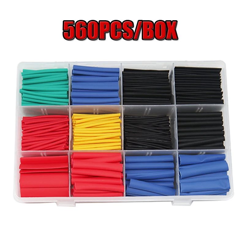 560PCS Thin Wall Wrapping Kit Insulation Resilient Plastic Black Thermoresistant tube Heat Shrink Tube Gaine Thermoretract