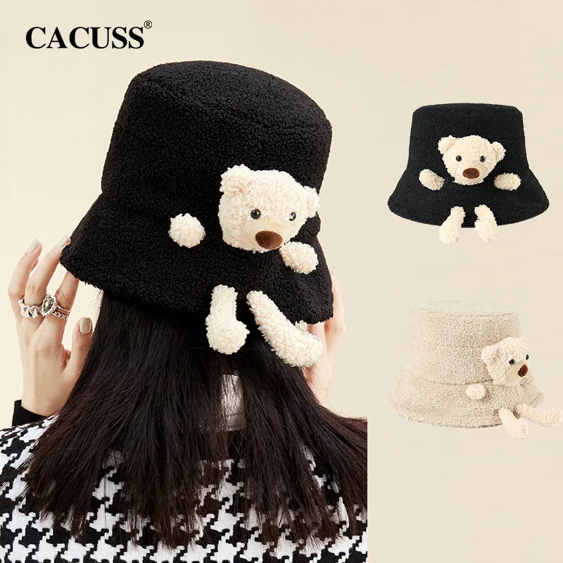 

Fisherman Hat Female Autumn and Winter New Lovely Student Style Bear Round Face Suitable Hat Plush Warm Basin Hat Wholesale