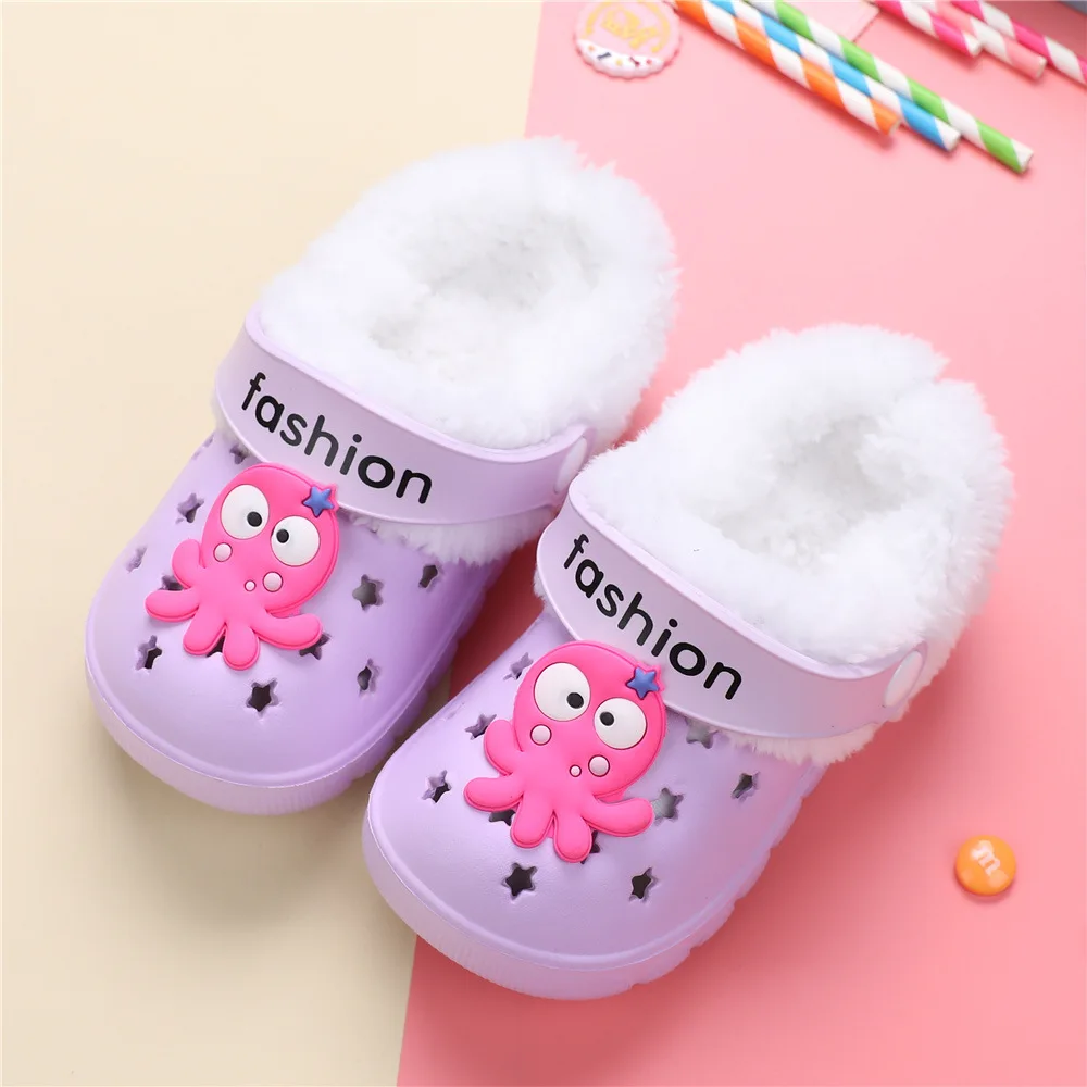 Children Mules Clogs Kids Winter Summer Garden Shoes Girl Boy Slippers Shoes Cute Cartoon Warm Home Slippers Hole Baby Shoes