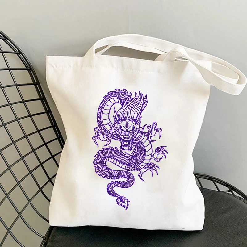 Tas Tote Gambar Gaya Tiongkok Dragon Tas Belanja Tas Tangan Kasual Uniseks Harajuku Tas Bahu Pembelanja Tas Kanvas Tas Wanita