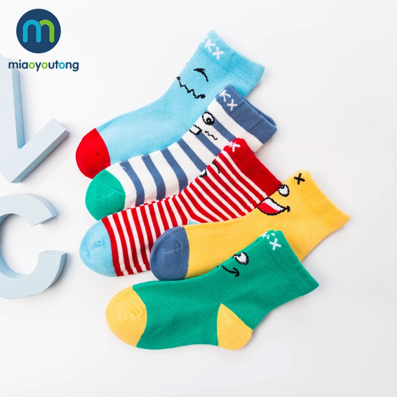 2024 Spring & Summer Cartoon Emoticons Pattern Cotton Baby Socks Boys Girls Socks 1-12 Year Children Socks 5 Pairs/ lot