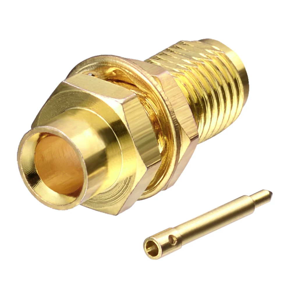 Superbat 10pcs RP-SMA Straight Solder 50 ohm Female(male pin) Bulkhead RF Coaxial Connector for Semi-rigid Cable.141