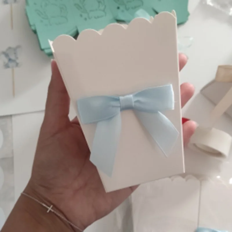 6pcs 흰색 팝콘 상자 영화 밤 컨테이너 소년 소녀 성별 공개 파티 베이비 샤워 장식 웨딩 생일 용품