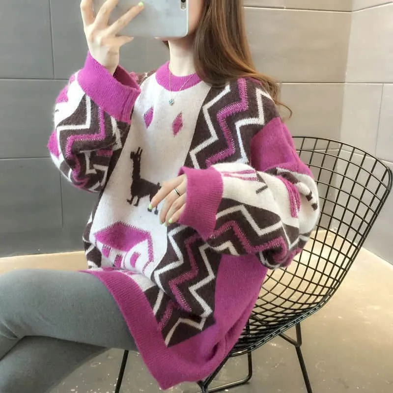 

Women Sweater pullover autumn winter plus size women fat sister Korean version loose thin lazy student top 100 kg sweater