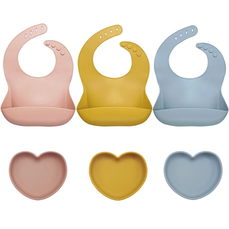 

4Pcs/1Set Silicone Baby Feeding Solid Food PlateTableware Waterproof Baby Bibs Learning Suction Bowl Set Spoon Dining Appliance