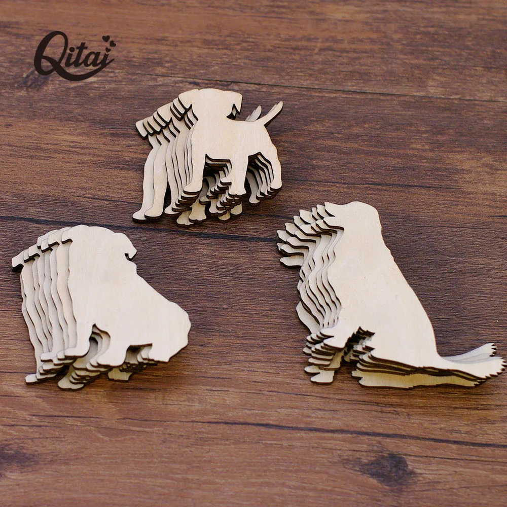 QITAI-Cat and Dogs Wooden Chip, Cute Animal Shapes, Home Decoration, DIY Scrapbooking Crafts, Pets, 24Pcs Set, WF244