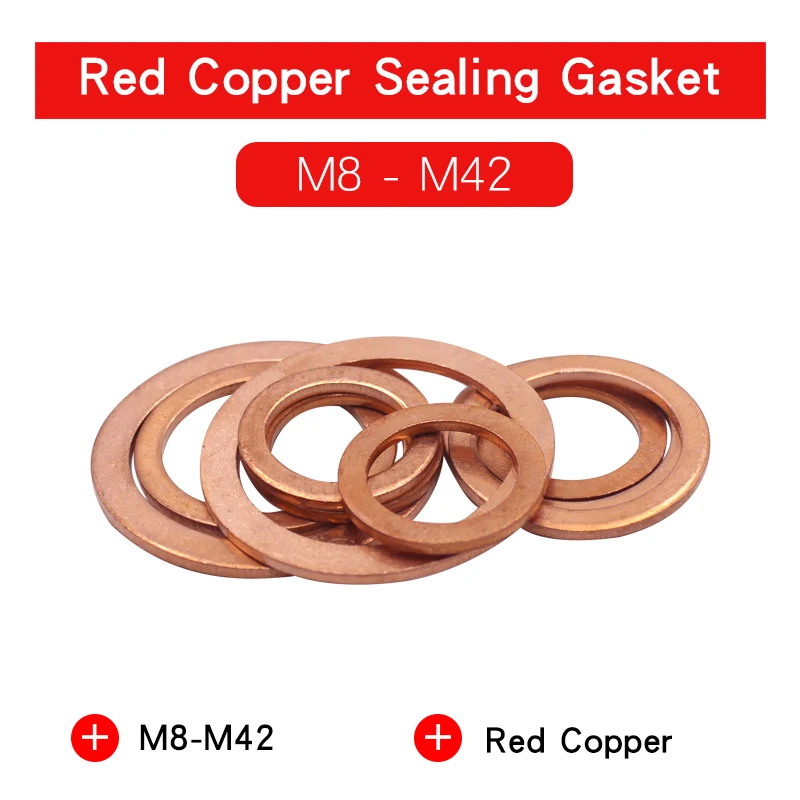 Boat Red Brass Copper Flat Sealing Washer M8 M10 M12 M13 M14 M16 M17 M18 M20 M22 M24 M27 M33 M36 M42 Flat Seal Gasket Ring