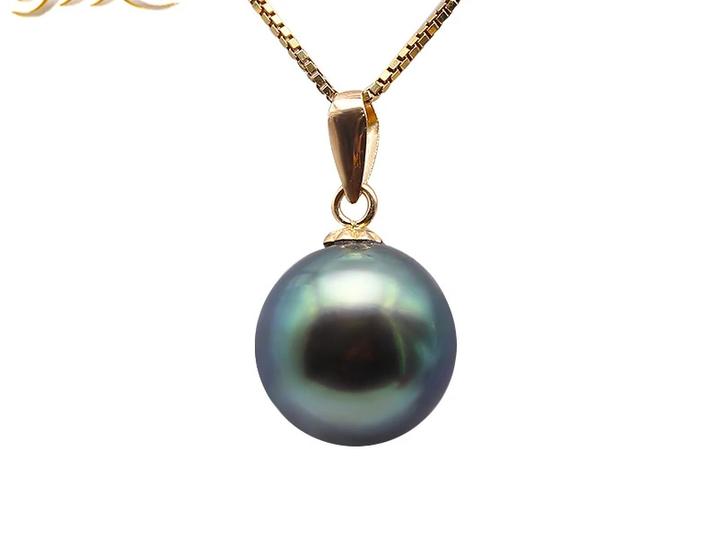 

18 K Gold 10.0mm Peacock Green Tahitian Pendant Pearl South Sea Cultured Pendant 18 inches AAA Jewelry Gold 18k